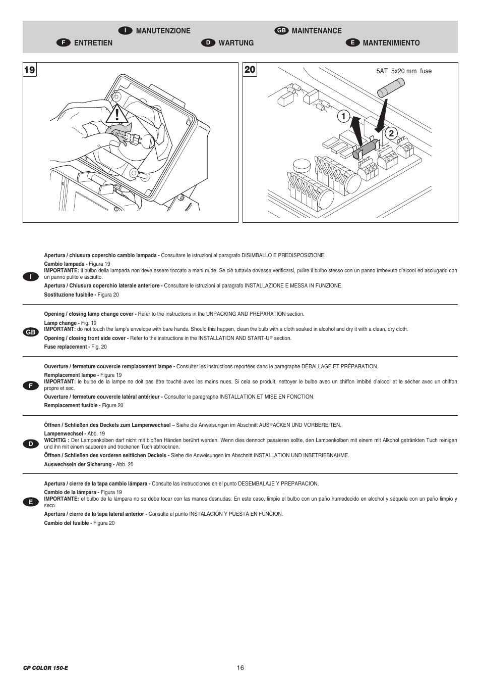 Clay Paky CP COLOR 150-E (CDM 150W) User Manual | Page 16 / 24