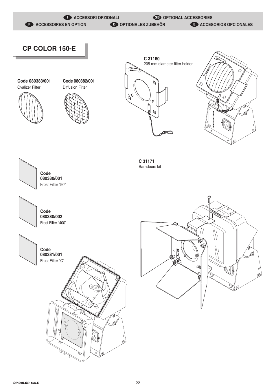 Cp color 150-e | Clay Paky CP COLOR 150-E (CDM 150W) User Manual | Page 22 / 24