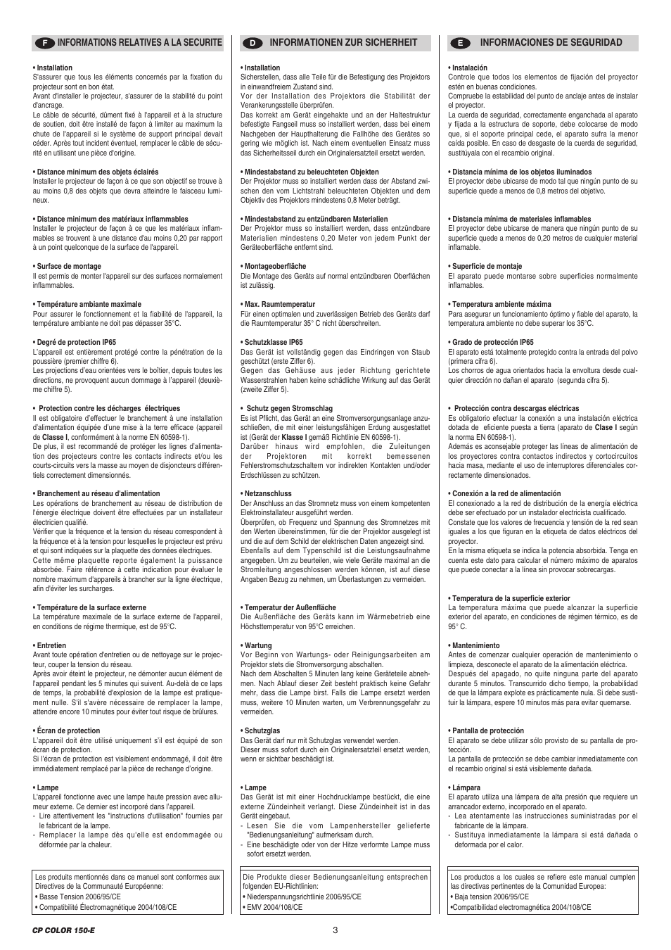 Clay Paky CP COLOR 150-E (CDM 150W) User Manual | Page 3 / 24