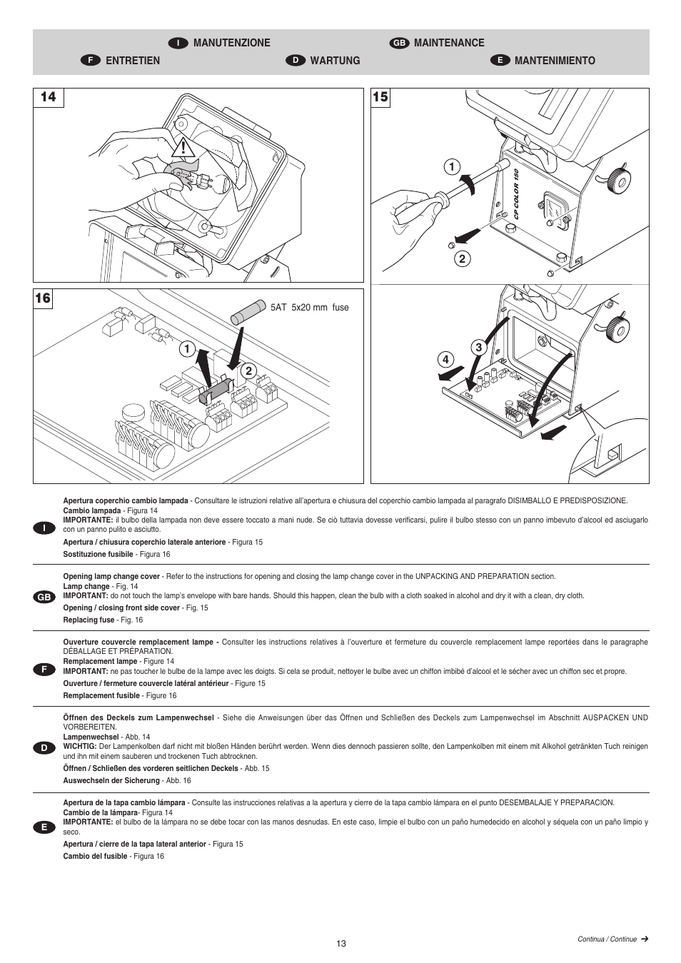 Clay Paky CP COLOR 150 (CDM 150W) User Manual | Page 13 / 17