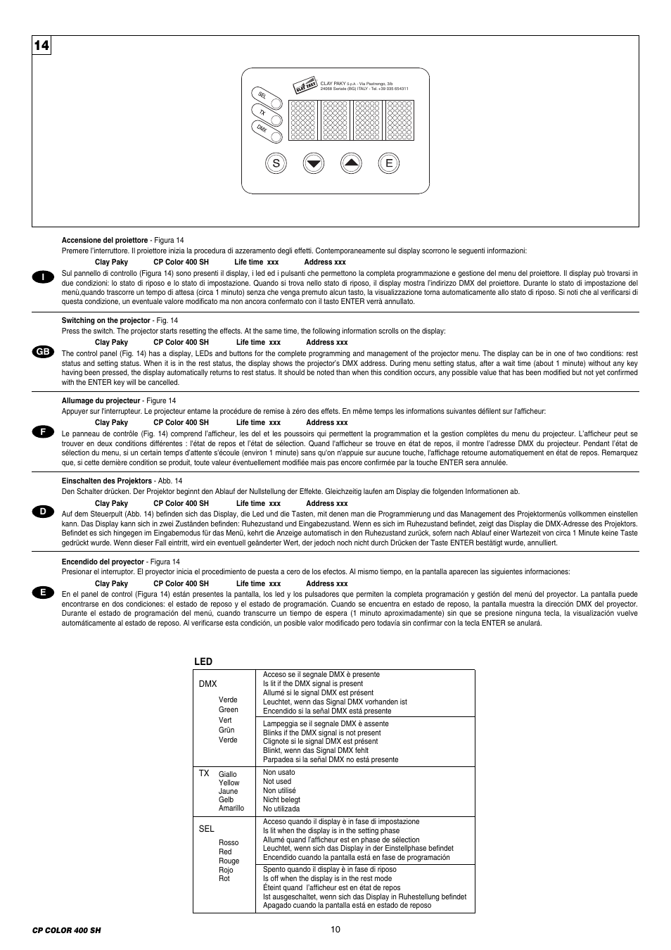 Clay Paky CP COLOR 400 SH (HSR 400W) User Manual | Page 10 / 28