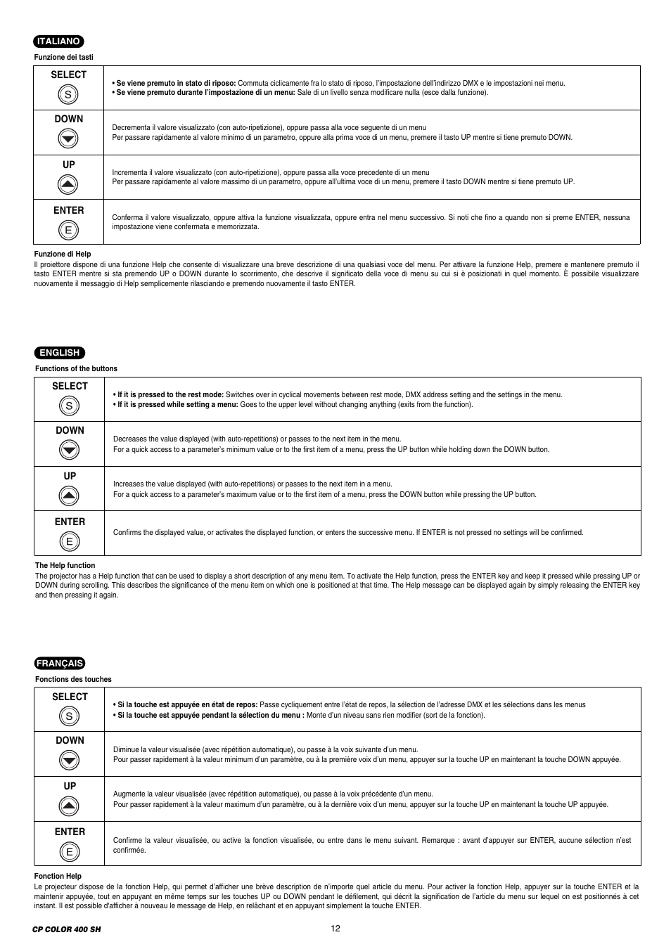 Clay Paky CP COLOR 400 SH (HSR 400W) User Manual | Page 12 / 28