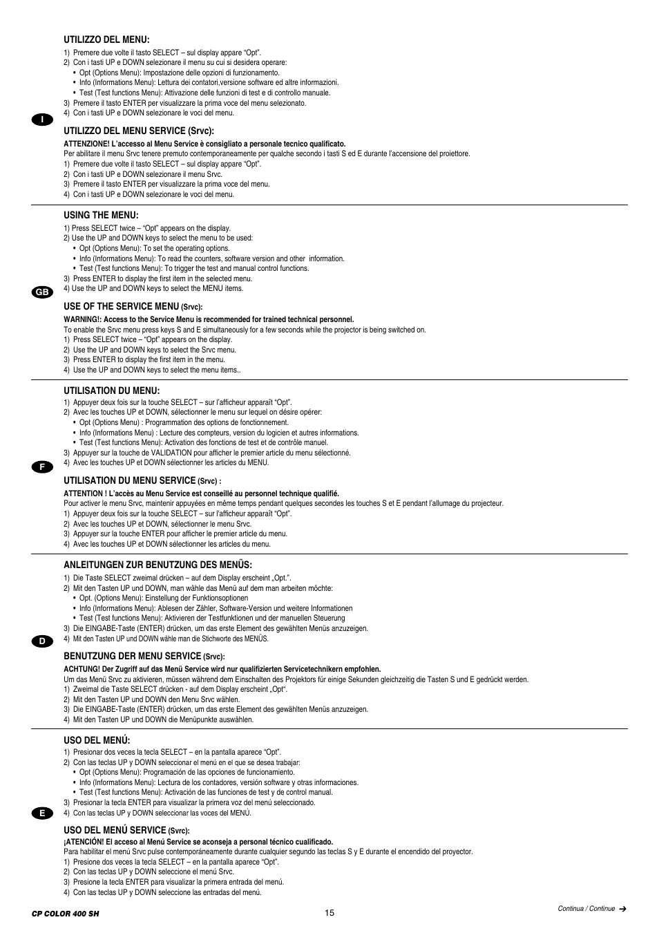 Clay Paky CP COLOR 400 SH (HSR 400W) User Manual | Page 15 / 28