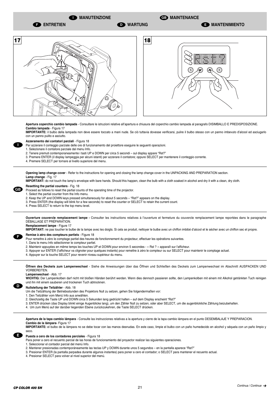 Clay Paky CP COLOR 400 SH (HSR 400W) User Manual | Page 21 / 28