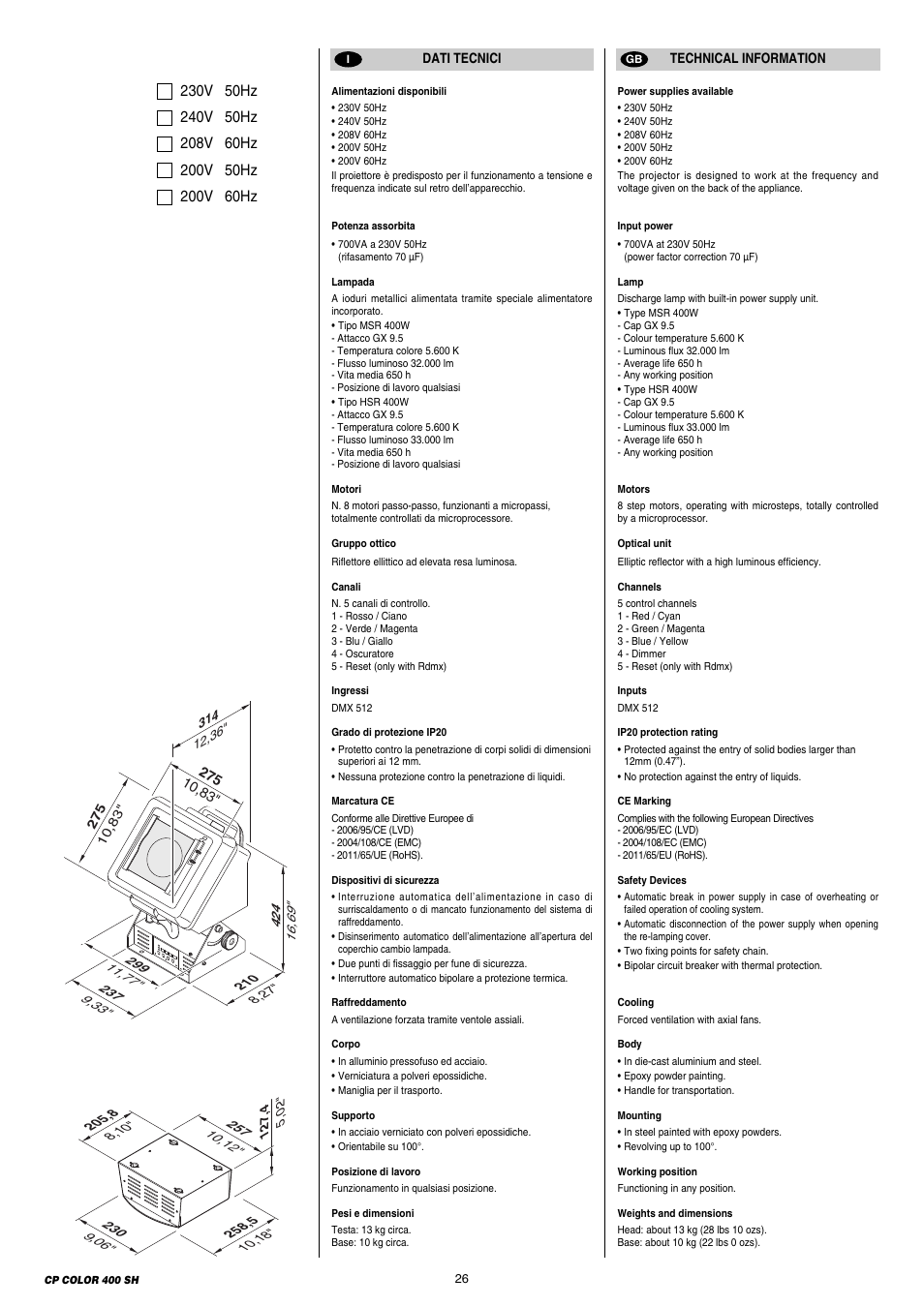 Clay Paky CP COLOR 400 SH (HSR 400W) User Manual | Page 26 / 28