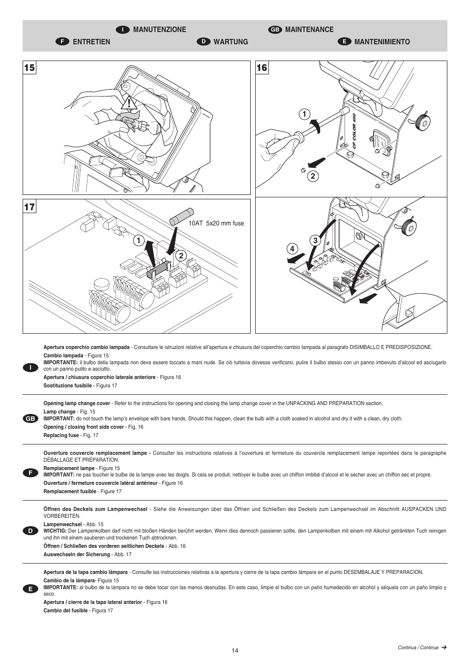 Clay Paky CP COLOR 400 (HSR 400W) User Manual | Page 14 / 19