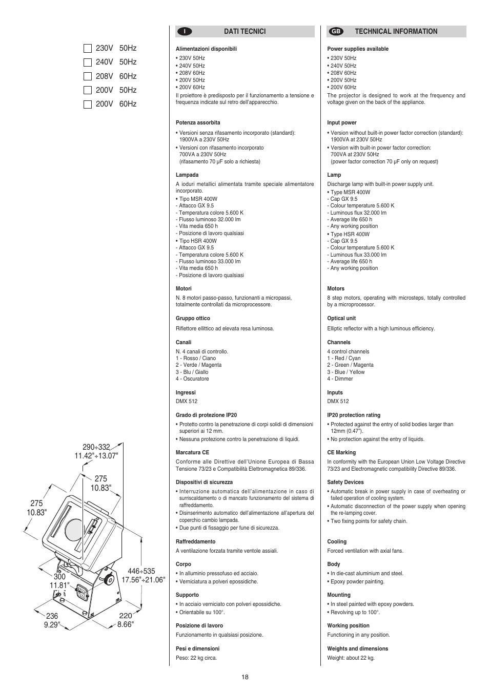 Clay Paky CP COLOR 400 (HSR 400W) User Manual | Page 18 / 19