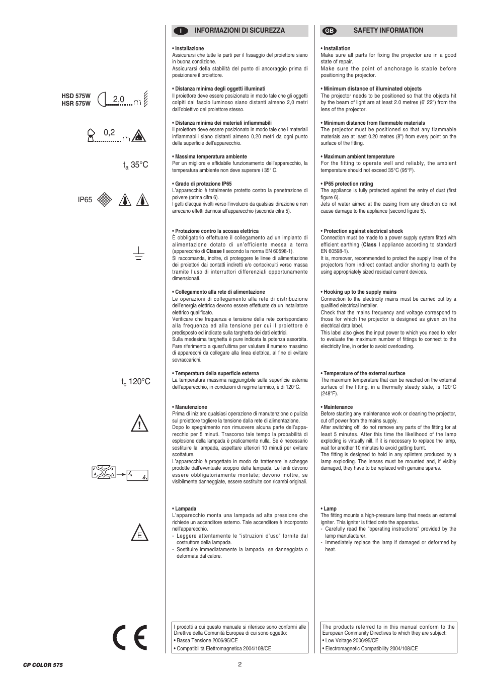 0,2 t, 35°c t, 120°c | Clay Paky CP COLOR 575 User Manual | Page 2 / 24