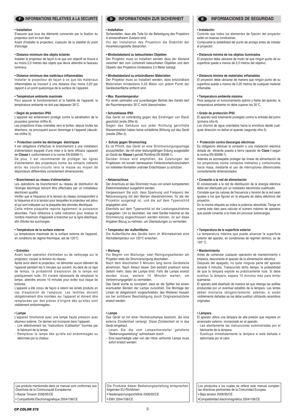 Clay Paky CP COLOR 575 User Manual | Page 3 / 24
