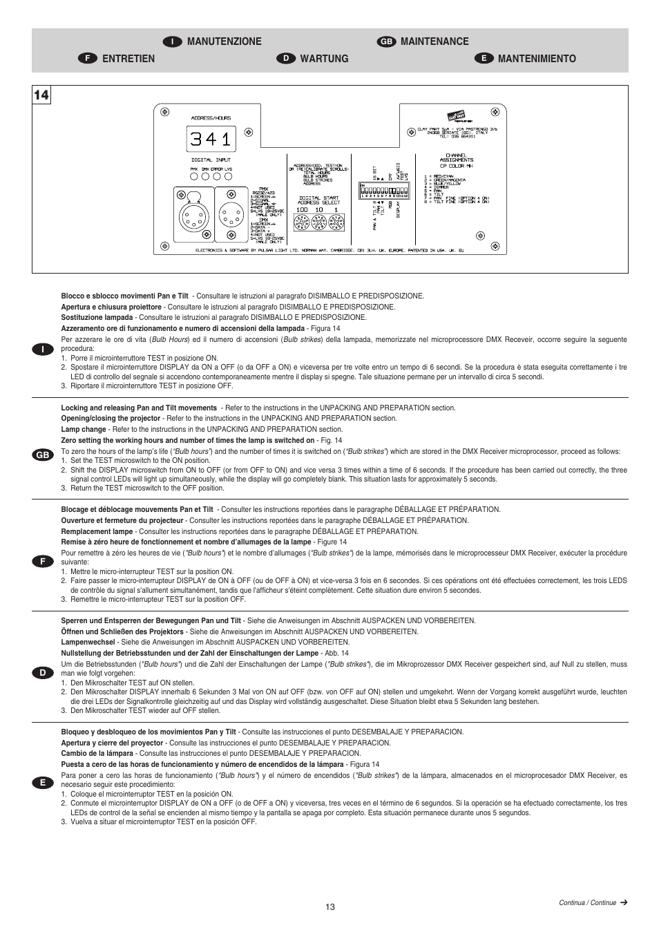 Clay Paky CP COLOR MH (HSR 400W) User Manual | Page 13 / 17