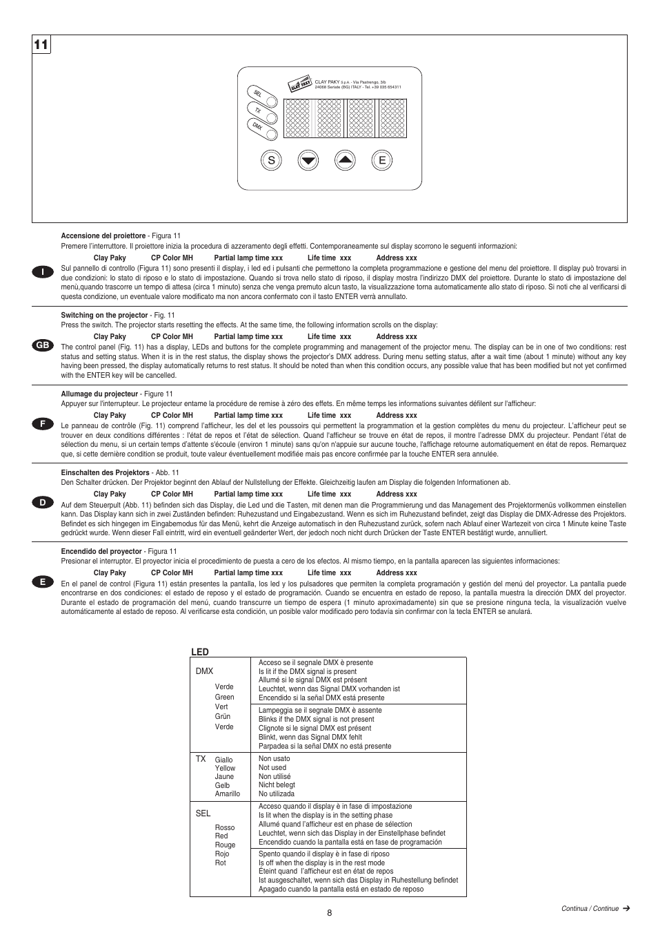 Clay Paky CP COLOR MH AE (HSR 400W) User Manual | Page 8 / 36