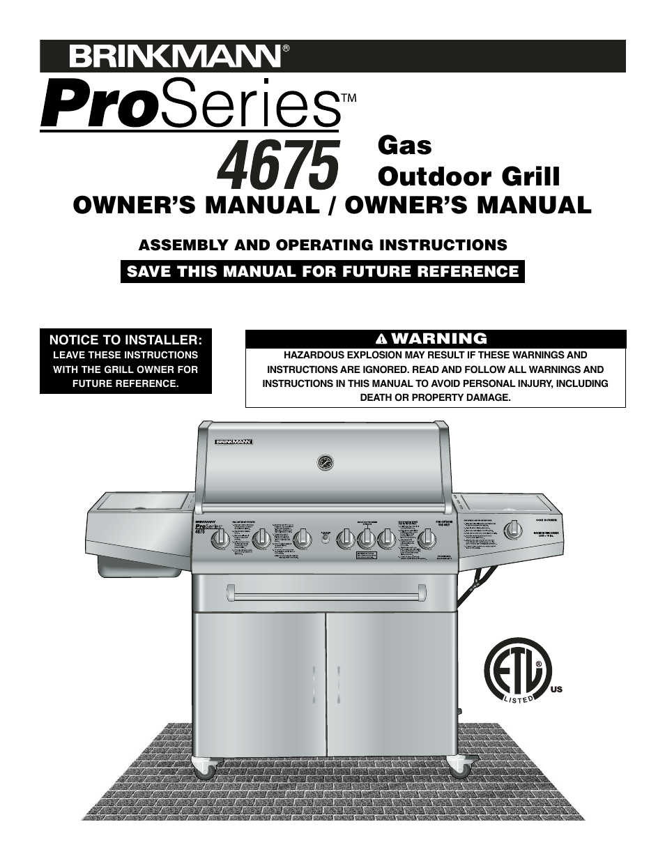 Brinkmann ProSeries 4675 User Manual | 36 pages