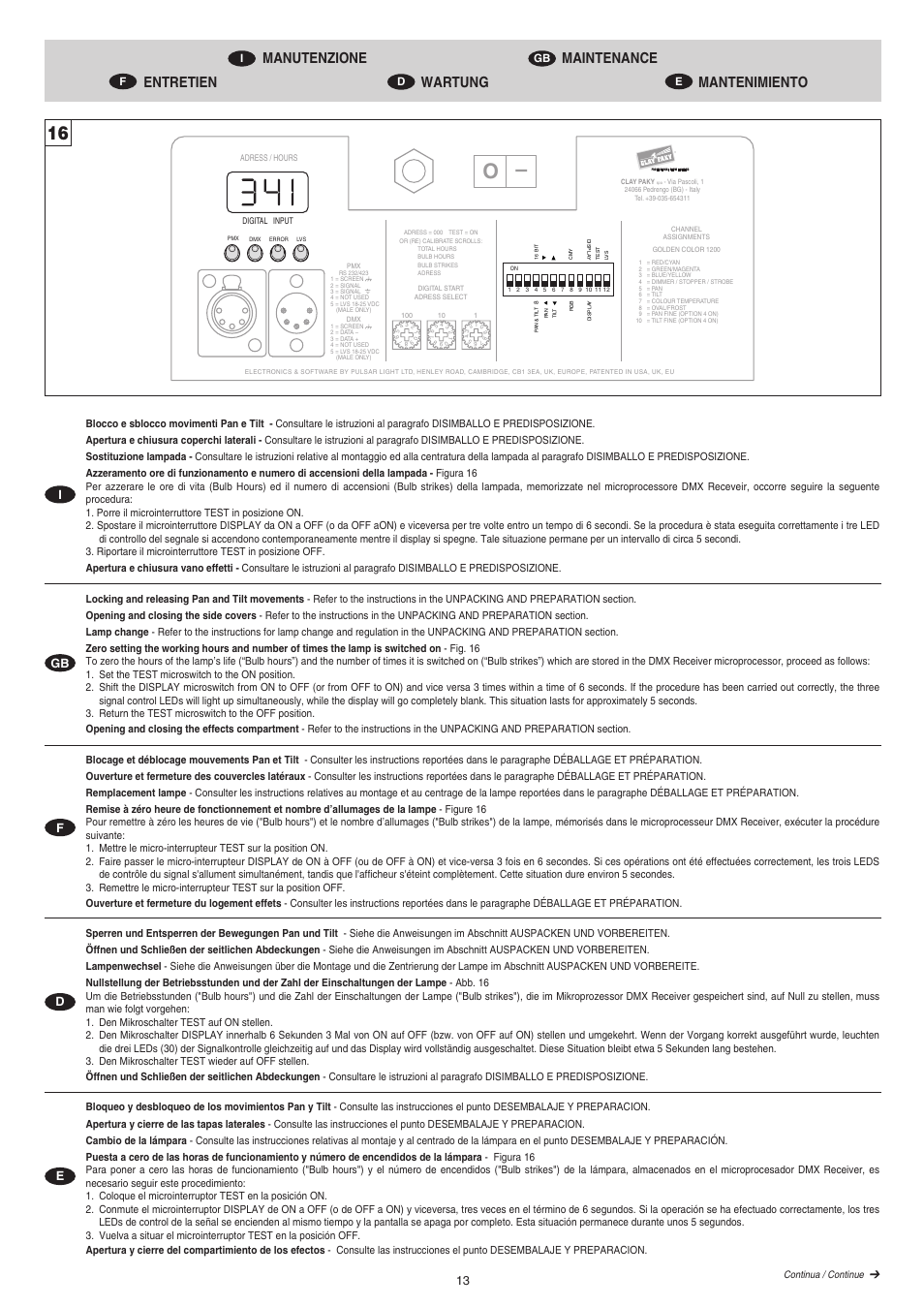 Igb d e f | Clay Paky GOLDEN COLOR 1200 (HMI 1200W/S) User Manual | Page 13 / 17