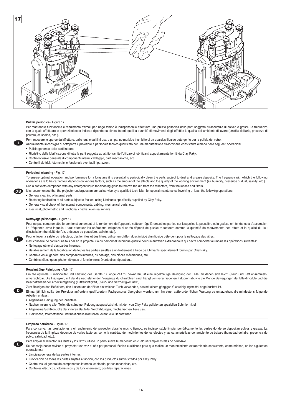 Clay Paky GOLDEN COLOR 1200 (HMI 1200W/S) User Manual | Page 14 / 17