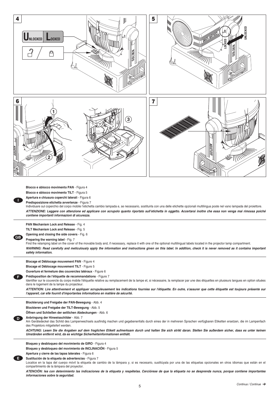 Clay Paky GOLDEN COLOR 1200 (HMI 1200W/S) User Manual | Page 5 / 17