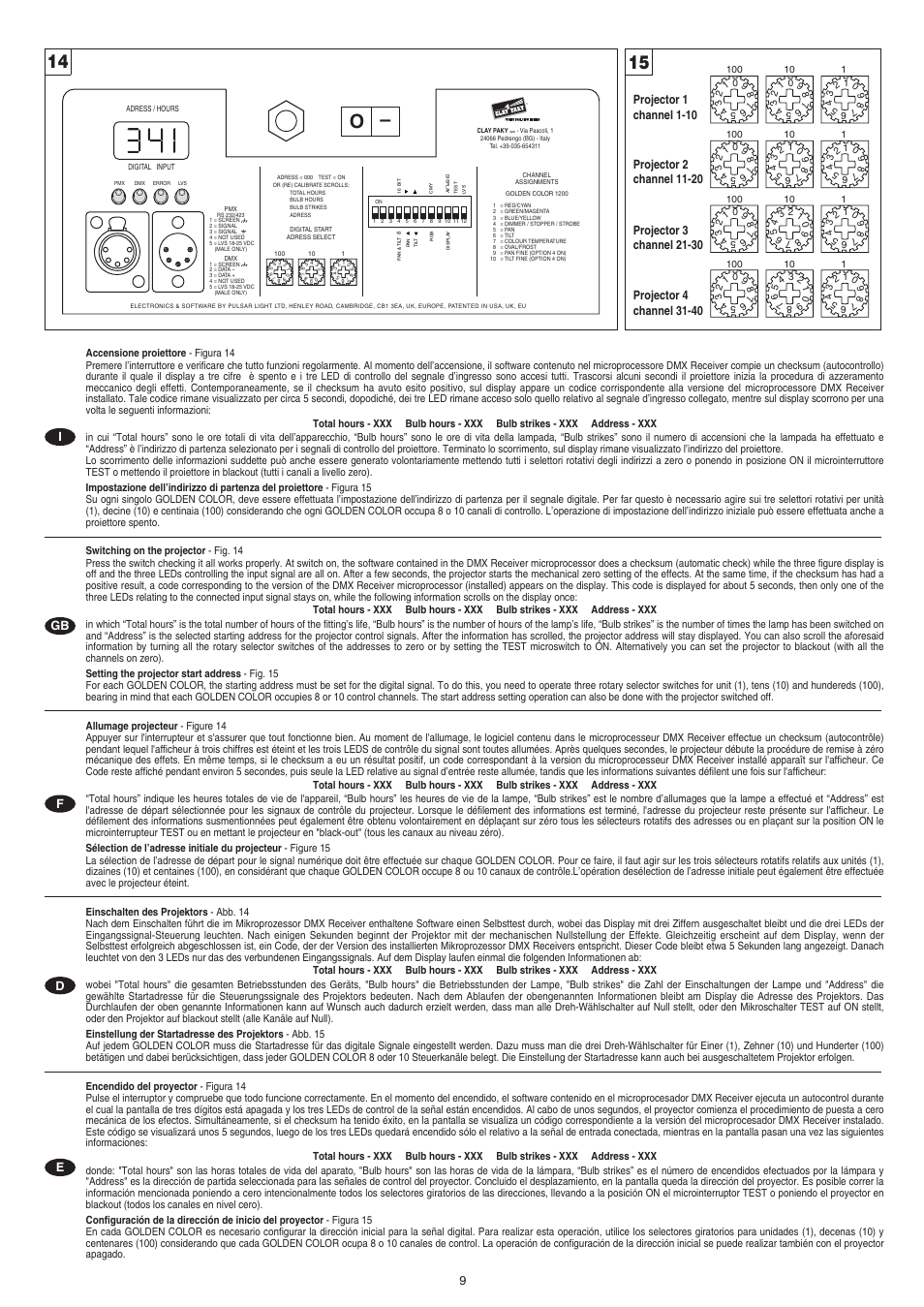 Clay Paky GOLDEN COLOR 1200 (HMI 1200W/S) User Manual | Page 9 / 17