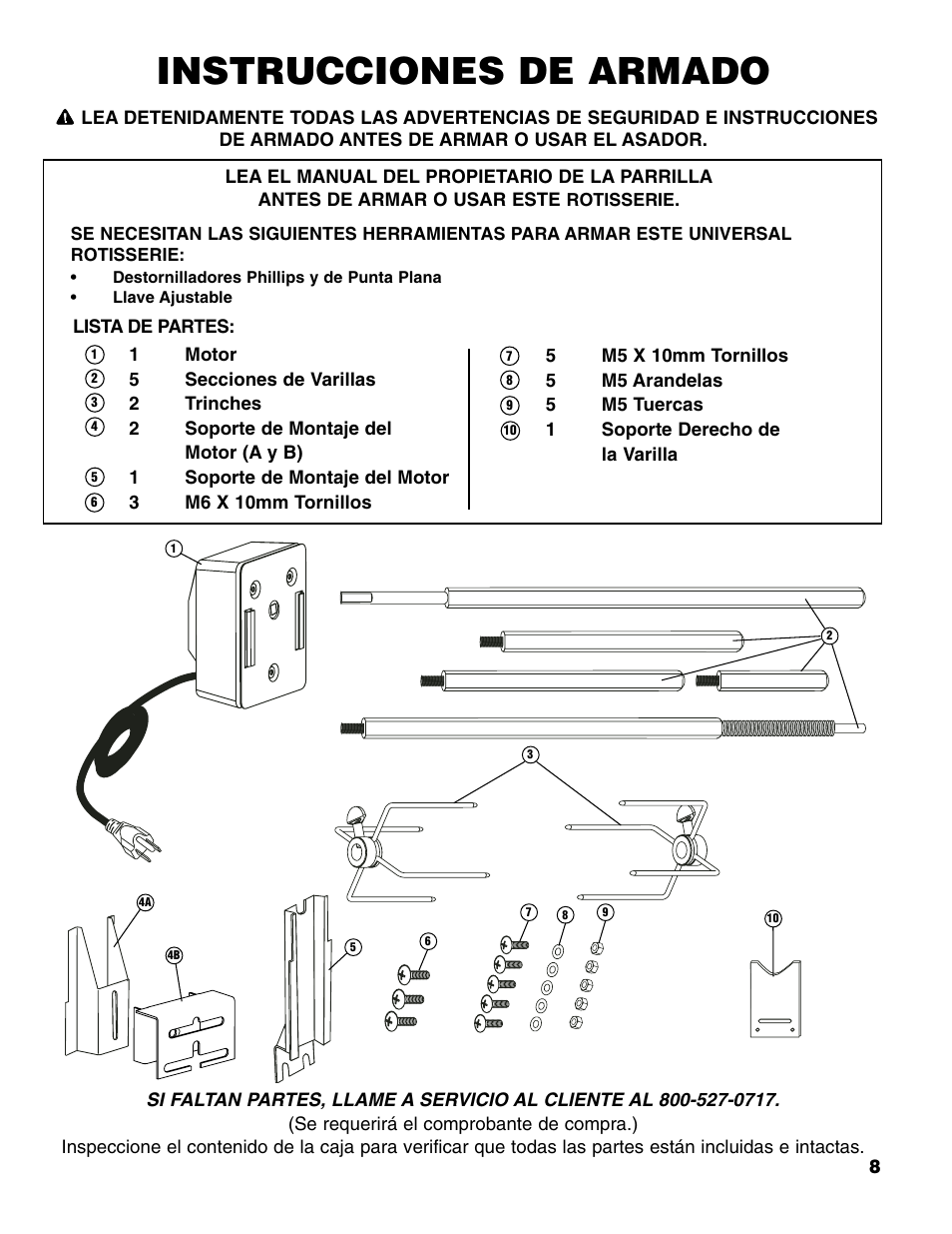 Instrucciones de armado | Brinkmann Charmglow Universal Rotisserie User Manual | Page 9 / 16