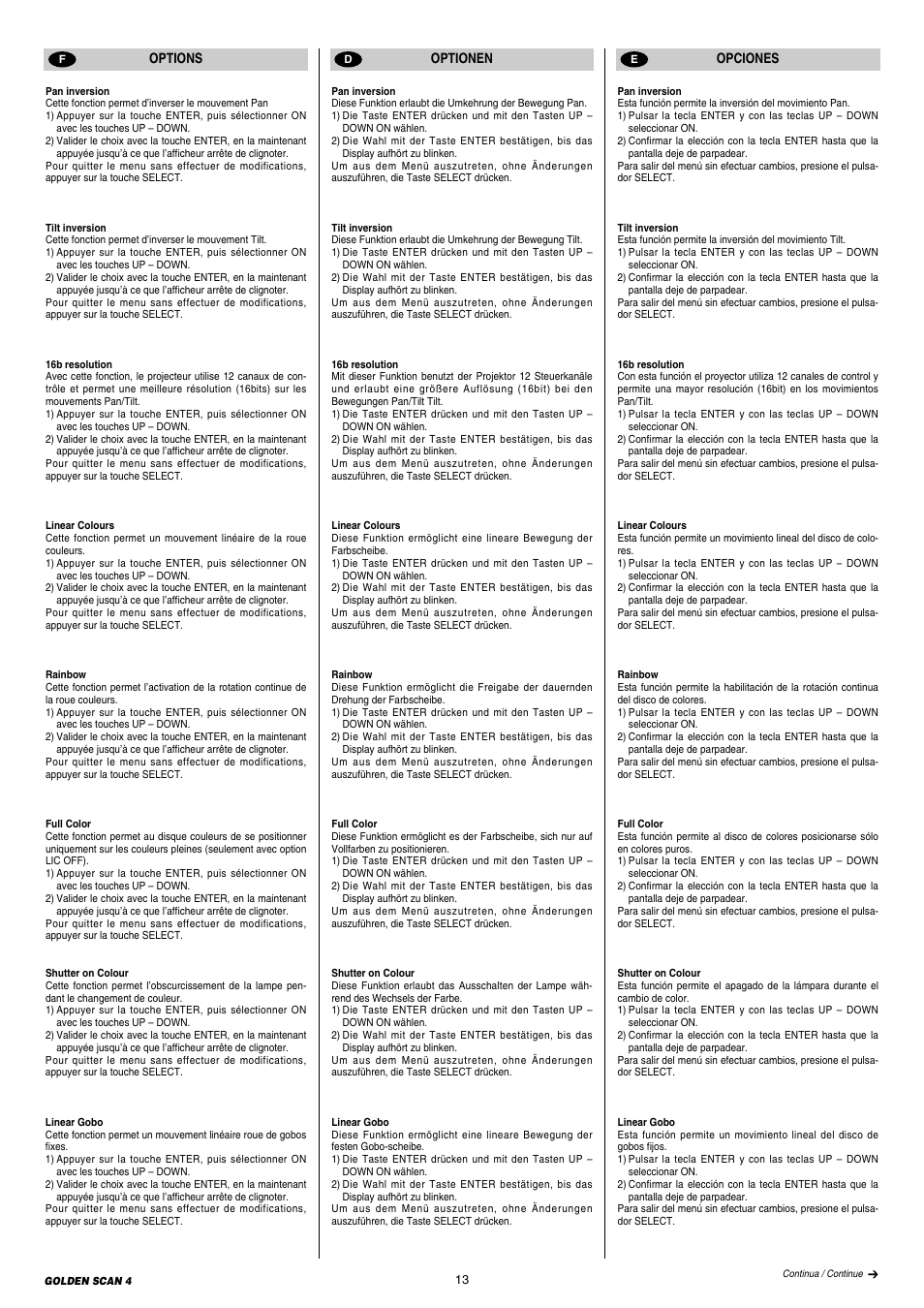 Clay Paky GOLDEN SCAN 4 (C11072) User Manual | Page 13 / 24