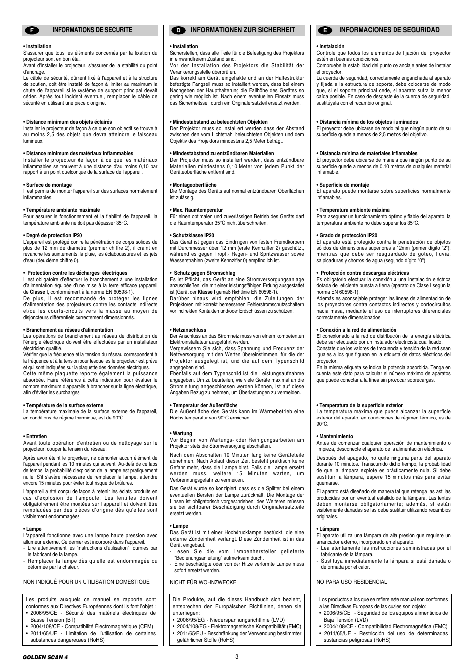 Clay Paky GOLDEN SCAN 4 (C11072) User Manual | Page 3 / 24