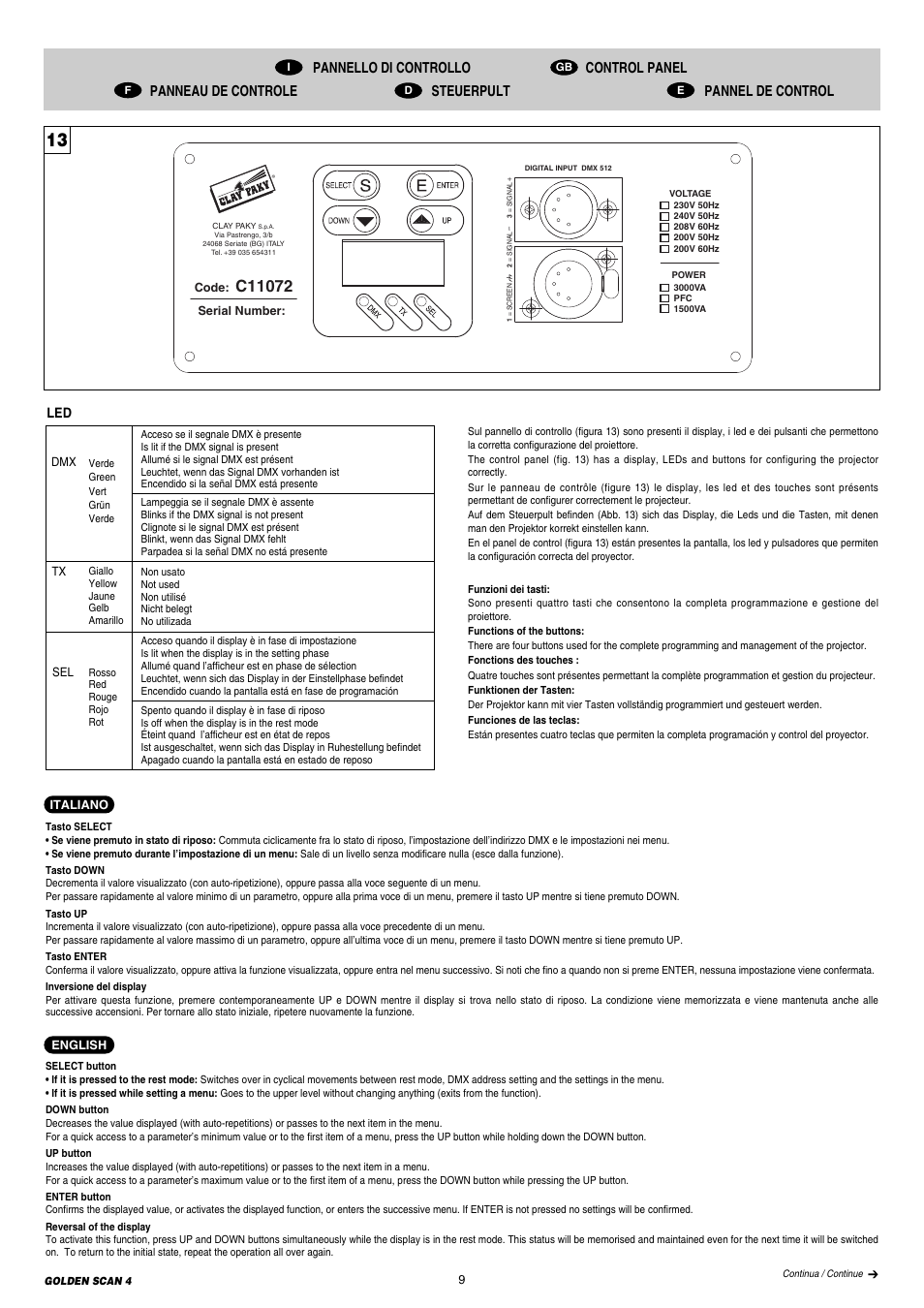 Clay Paky GOLDEN SCAN 4 (C11072) User Manual | Page 9 / 24