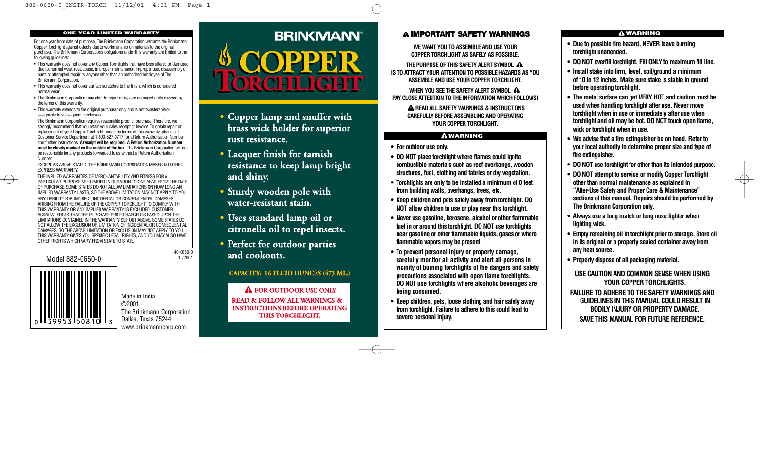 Brinkmann 882-0650-0 User Manual | 2 pages