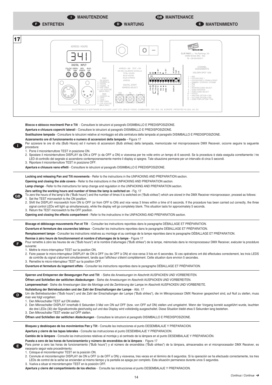 Igb d e f | Clay Paky GOLDEN SPOT 1200 (HMI 1200W/S) User Manual | Page 14 / 19