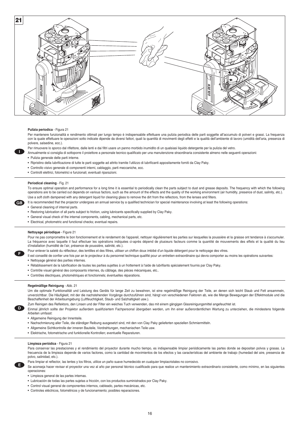 Clay Paky GOLDEN SPOT 1200 (HMI 1200W/S) User Manual | Page 16 / 19