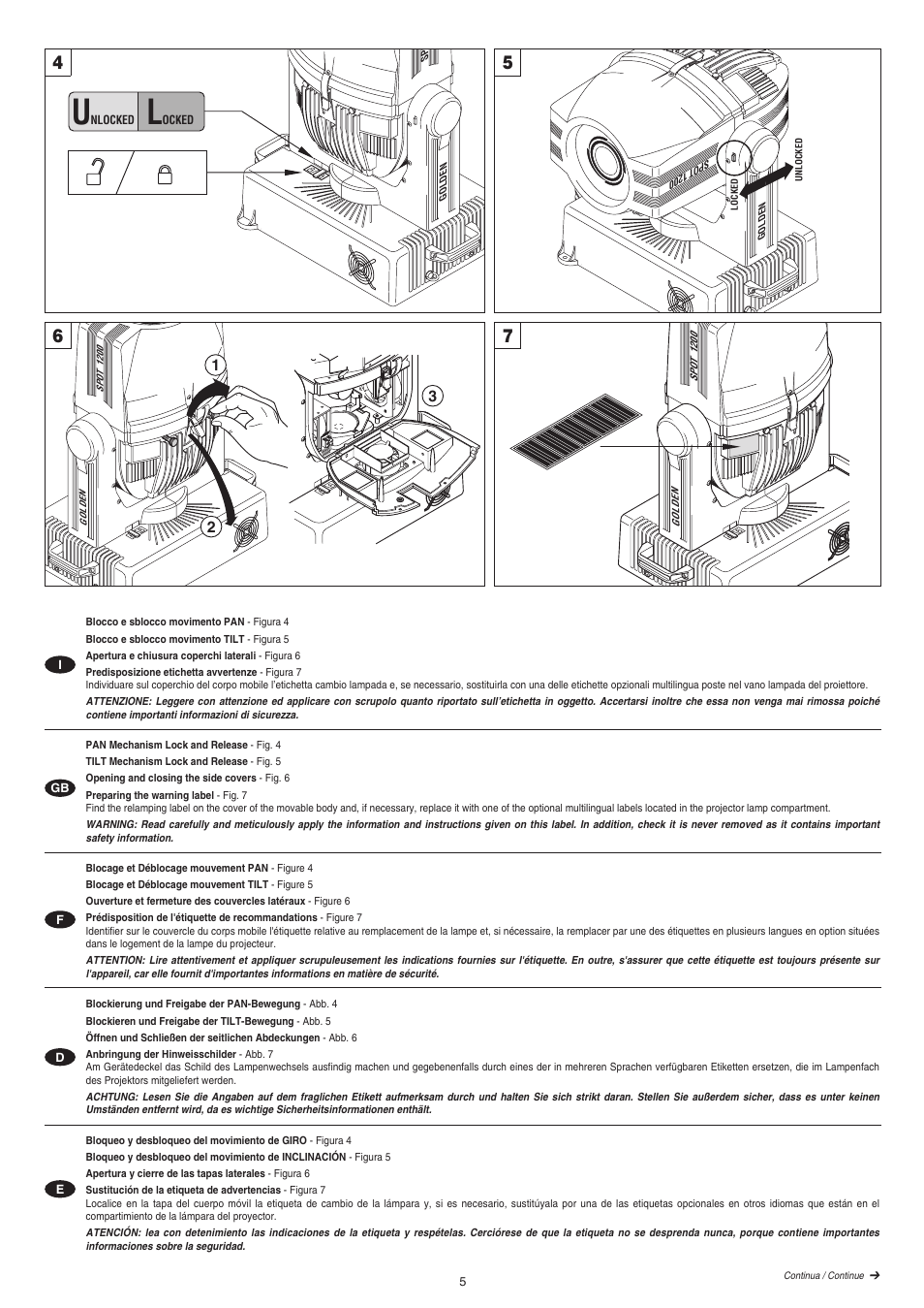 Clay Paky GOLDEN SPOT 1200 (HMI 1200W/S) User Manual | Page 5 / 19
