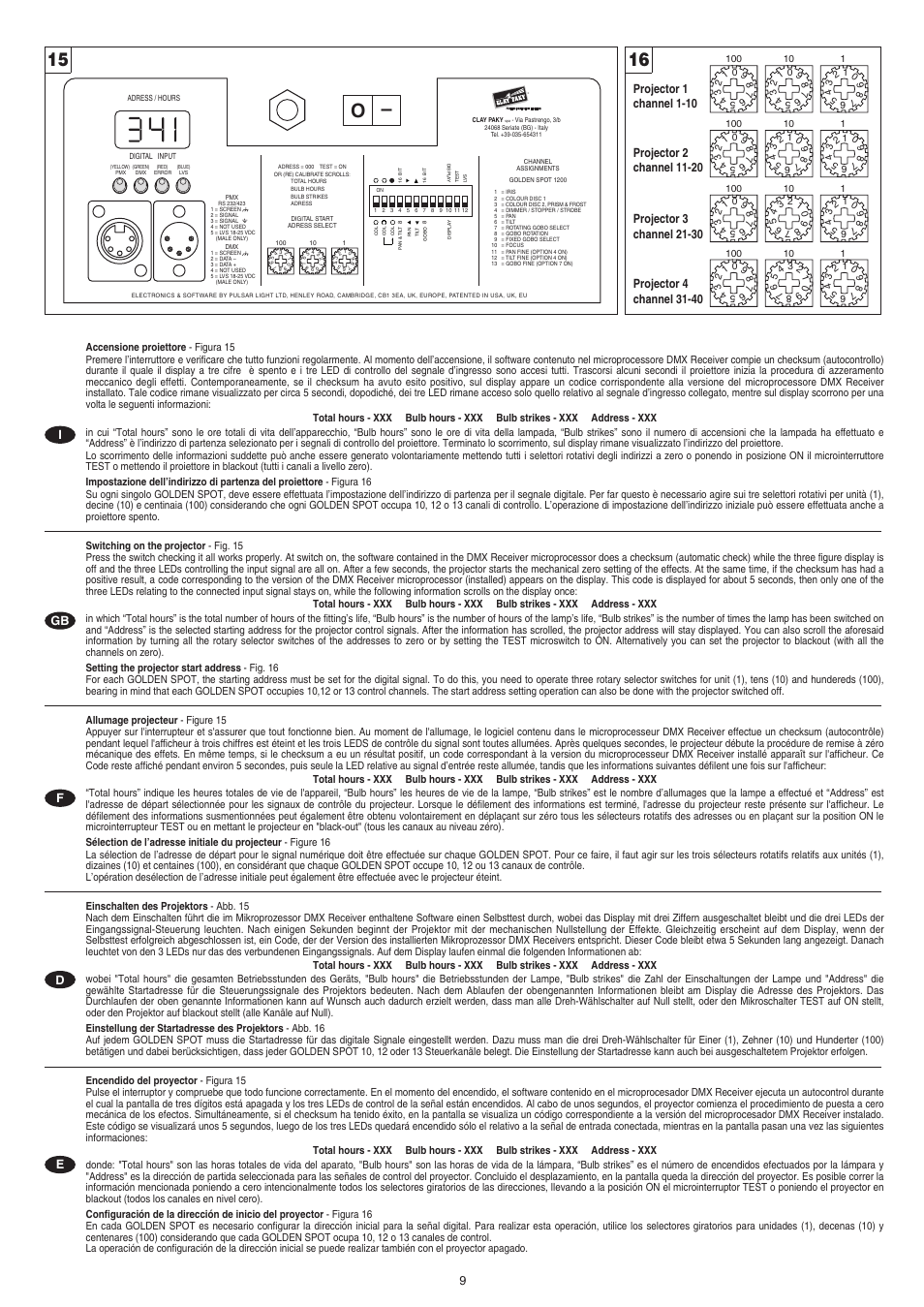 Igb d e f | Clay Paky GOLDEN SPOT 1200 (HMI 1200W/S) User Manual | Page 9 / 19