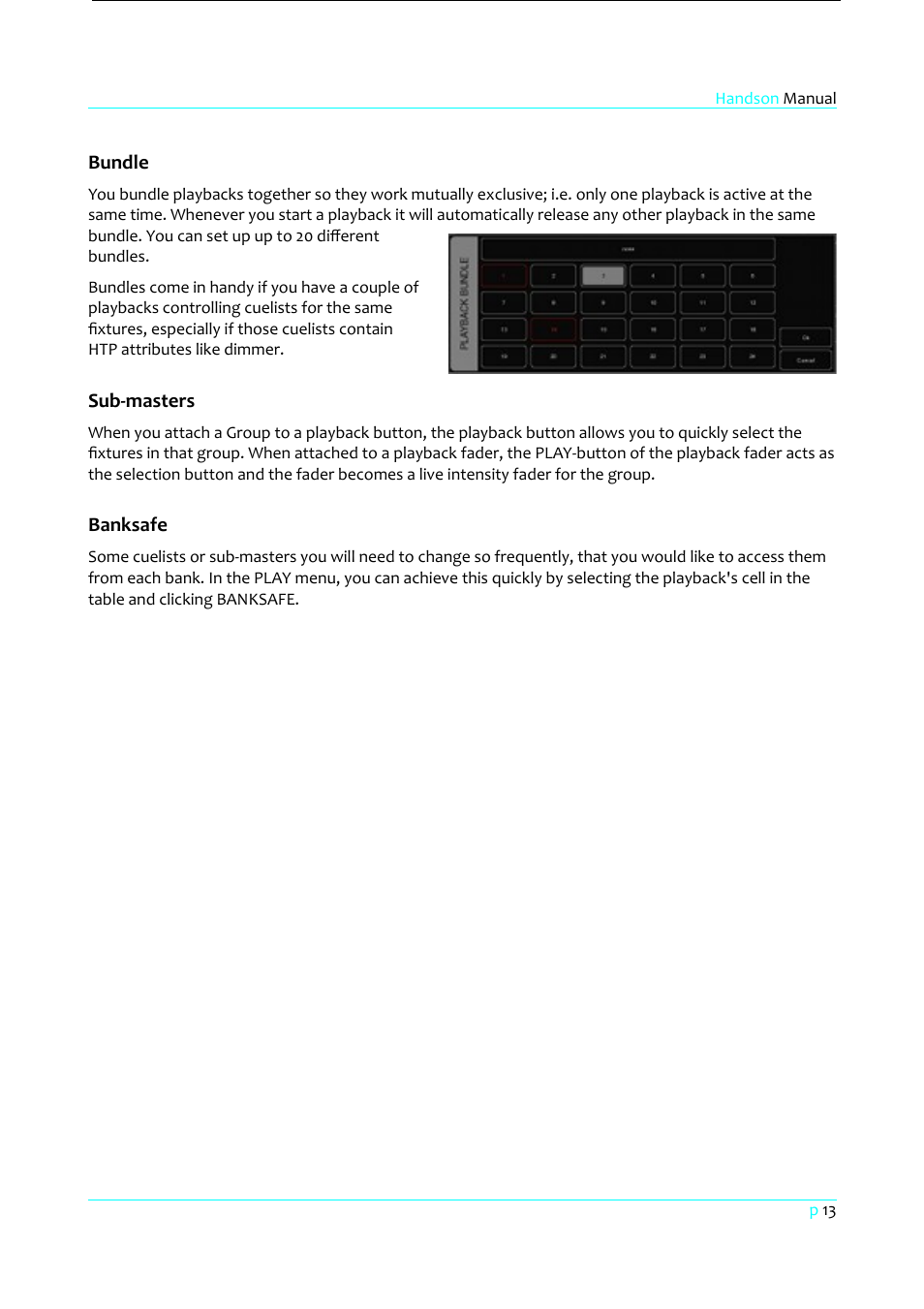 Bundle, Sub-masters, Banksafe | Clay Paky HandsOn User Manual | Page 14 / 46