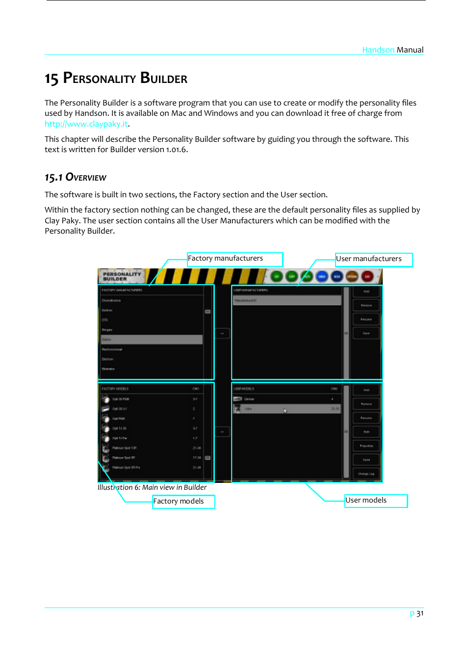 15 personality builder, 1 overview, 15 p | Ersonality, Uilder | Clay Paky HandsOn User Manual | Page 32 / 46