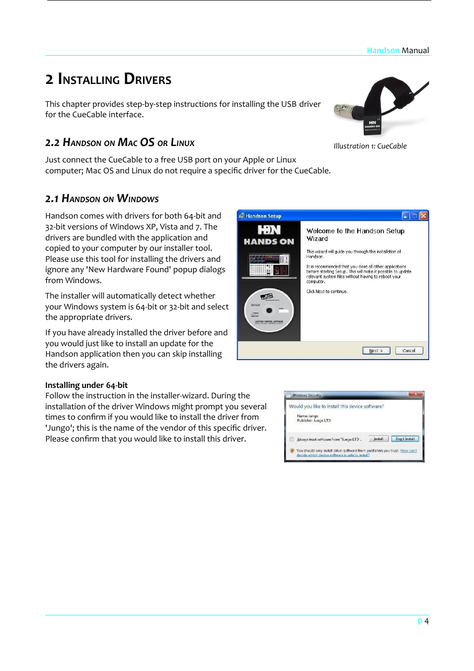 2 installing drivers, 2 handson on mac os or linux, 1 handson on windows | Installing under 64-bit | Clay Paky HandsOn User Manual | Page 5 / 46