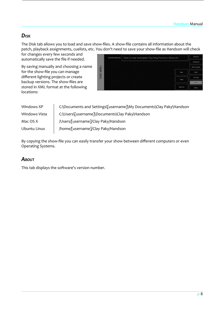Disk, About | Clay Paky HandsOn User Manual | Page 9 / 46