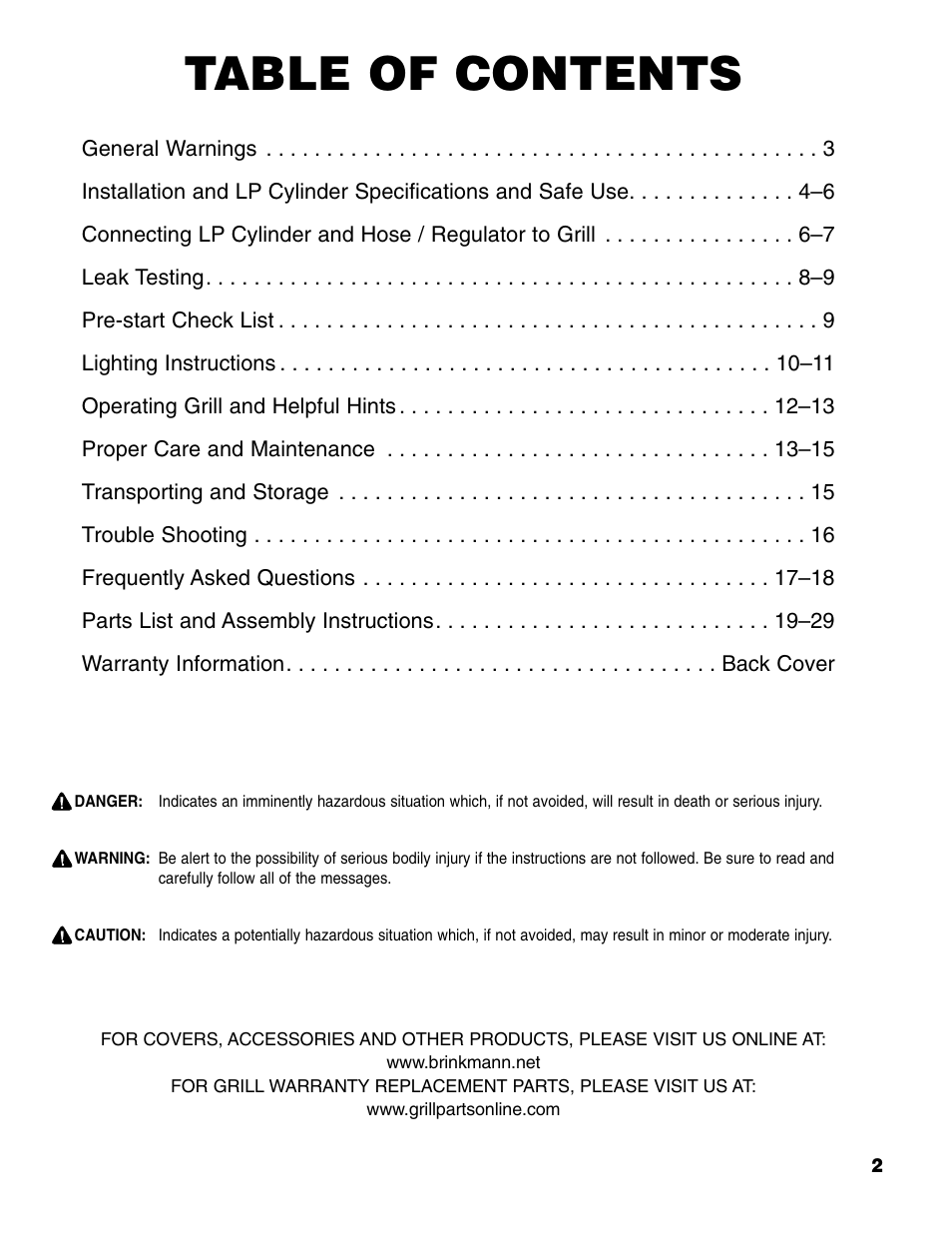 Brinkmann 4 Burner Gas Grill User Manual | Page 3 / 60