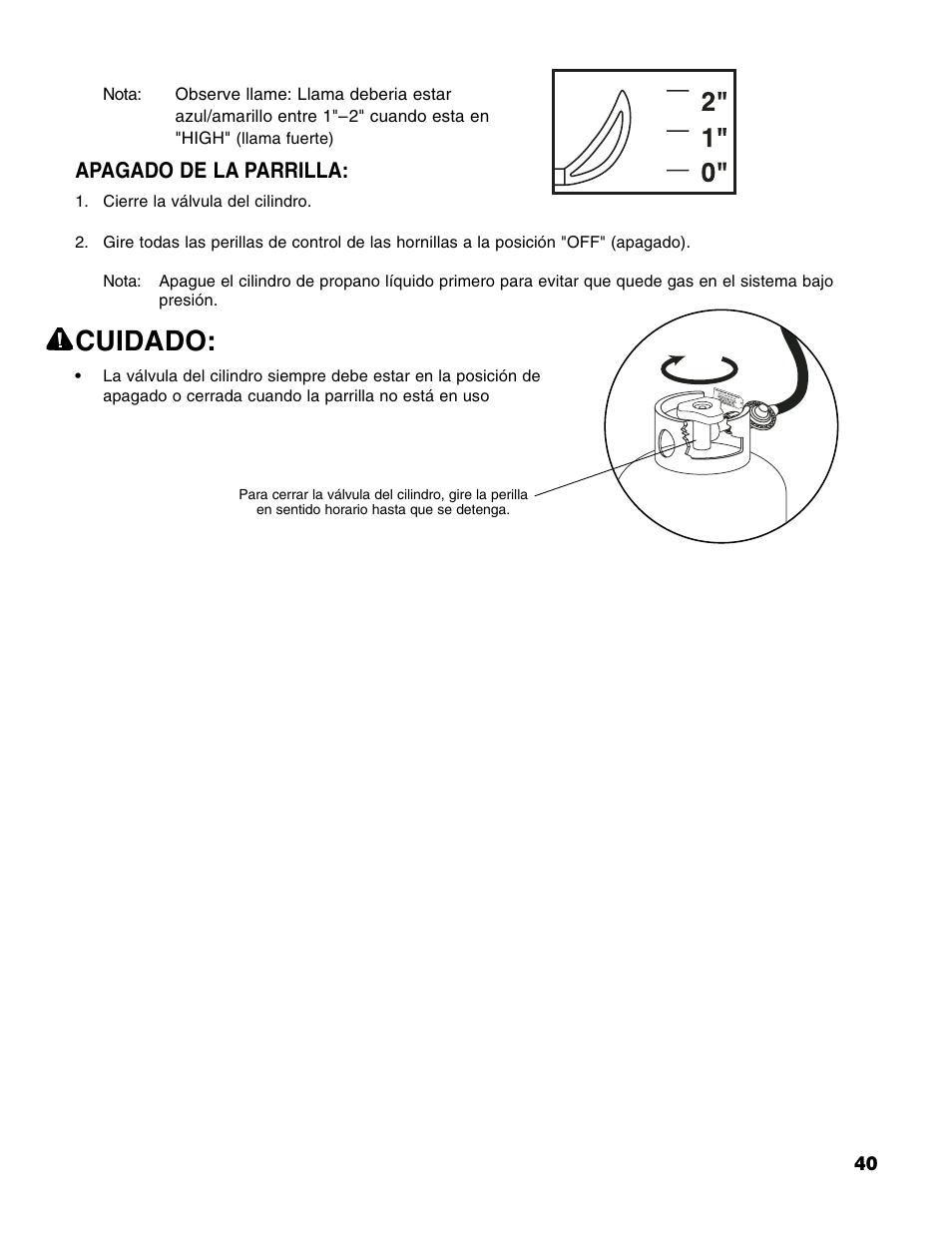 Cuidado, Apagado de la parrilla | Brinkmann 4 Burner Gas Grill User Manual | Page 41 / 60