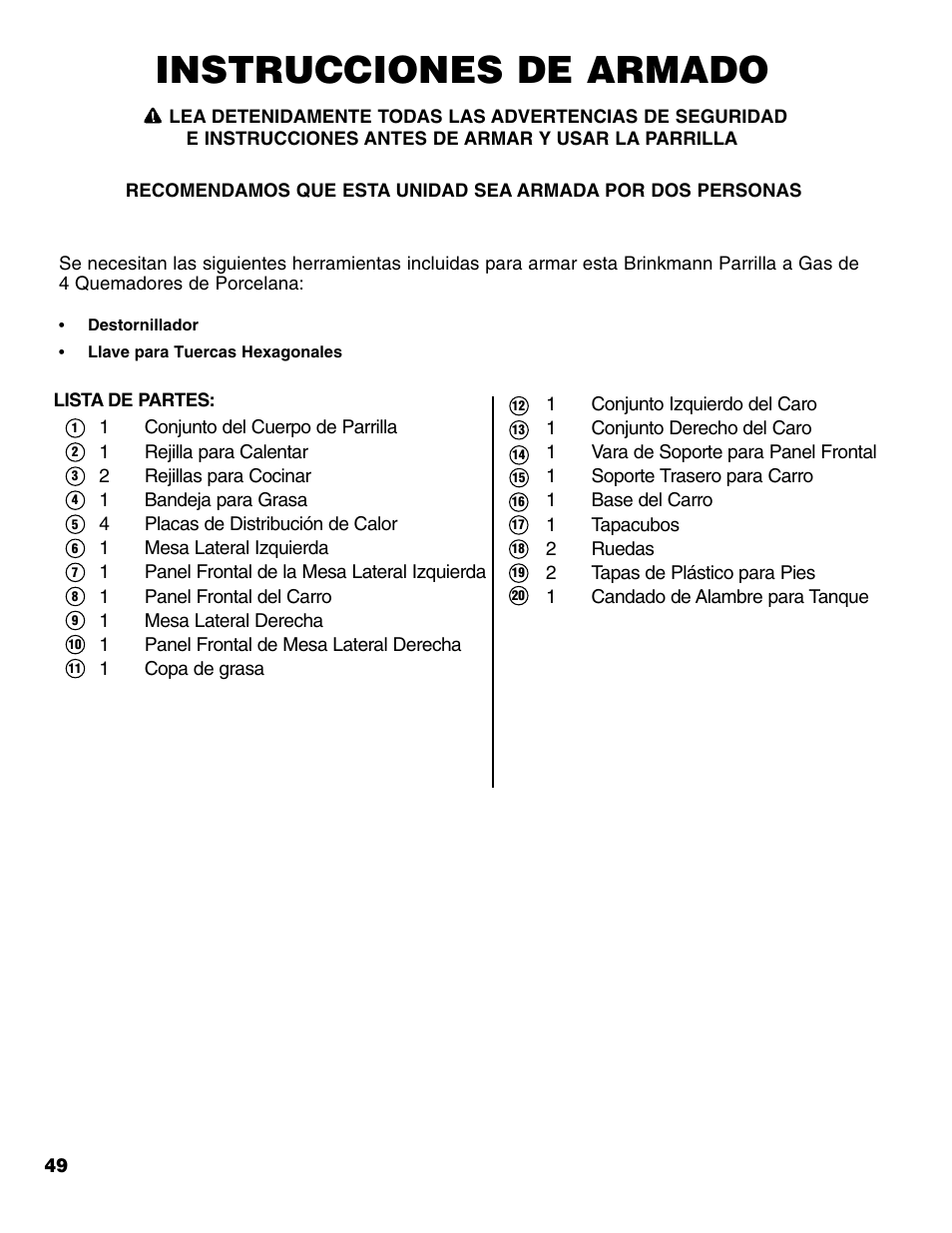Instrucciones de armado | Brinkmann 4 Burner Gas Grill User Manual | Page 50 / 60