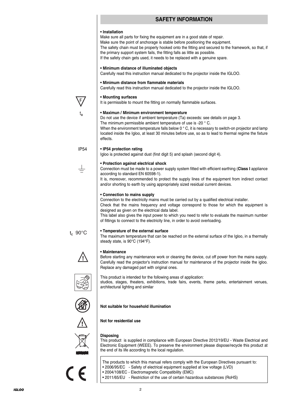 Safety information | Clay Paky IGLOO EASY (C61198) User Manual | Page 2 / 16