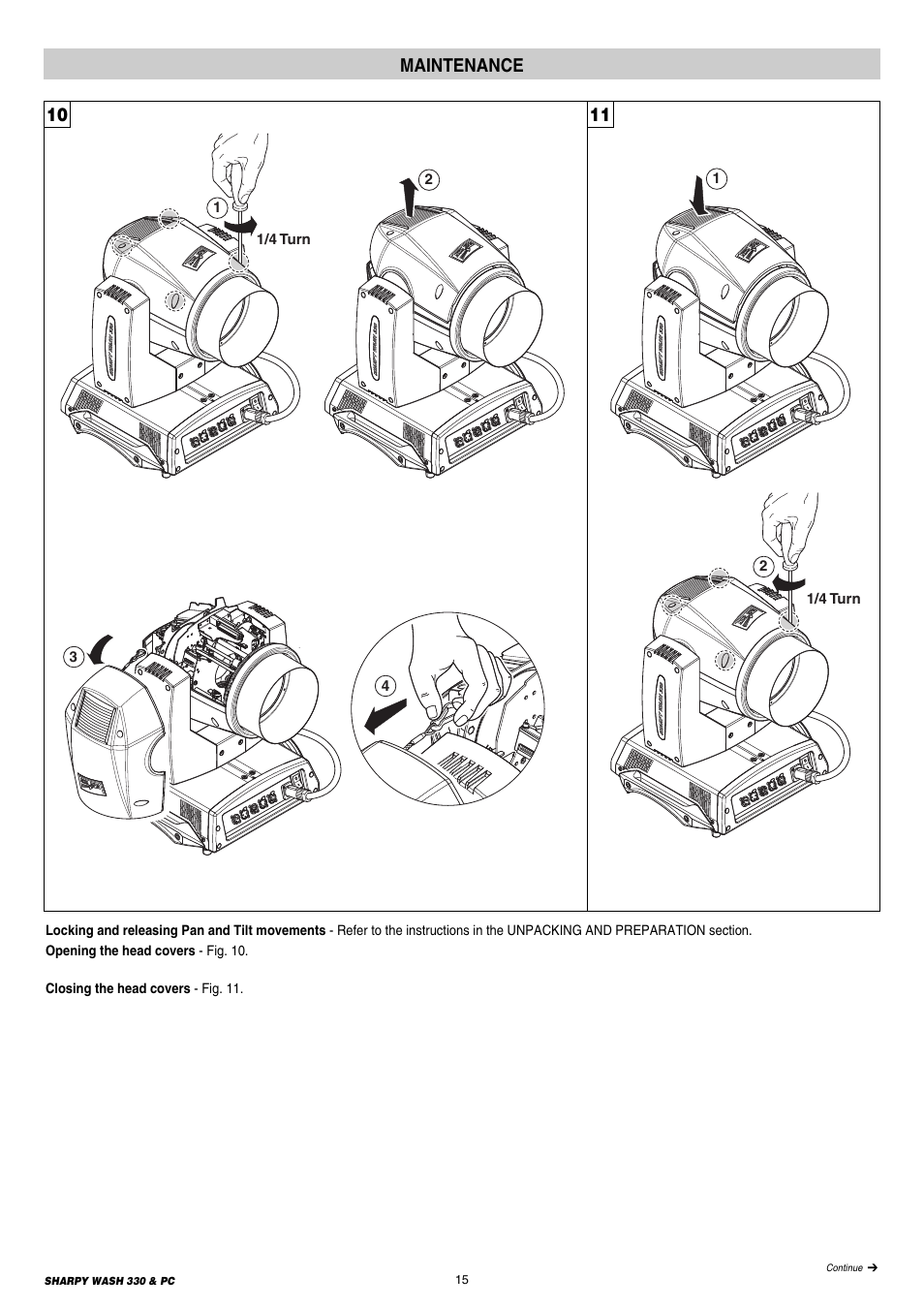 15 maintenance, 10 11 maintenance | Clay Paky SHARPY WASH 330 PC (C61379) User Manual | Page 15 / 28