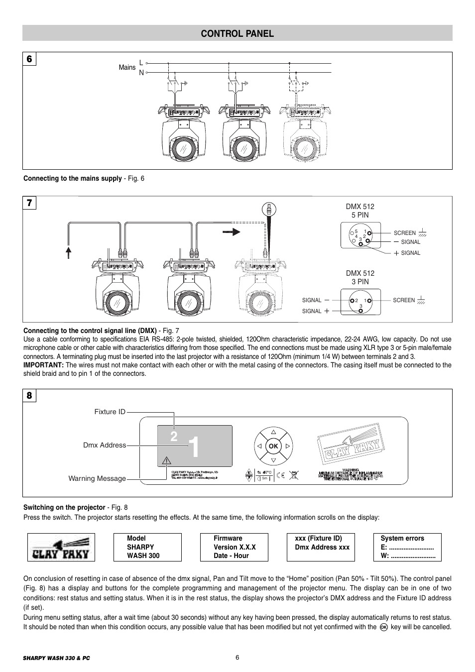Control panel | Clay Paky SHARPY WASH 330 PC (C61379) User Manual | Page 6 / 28