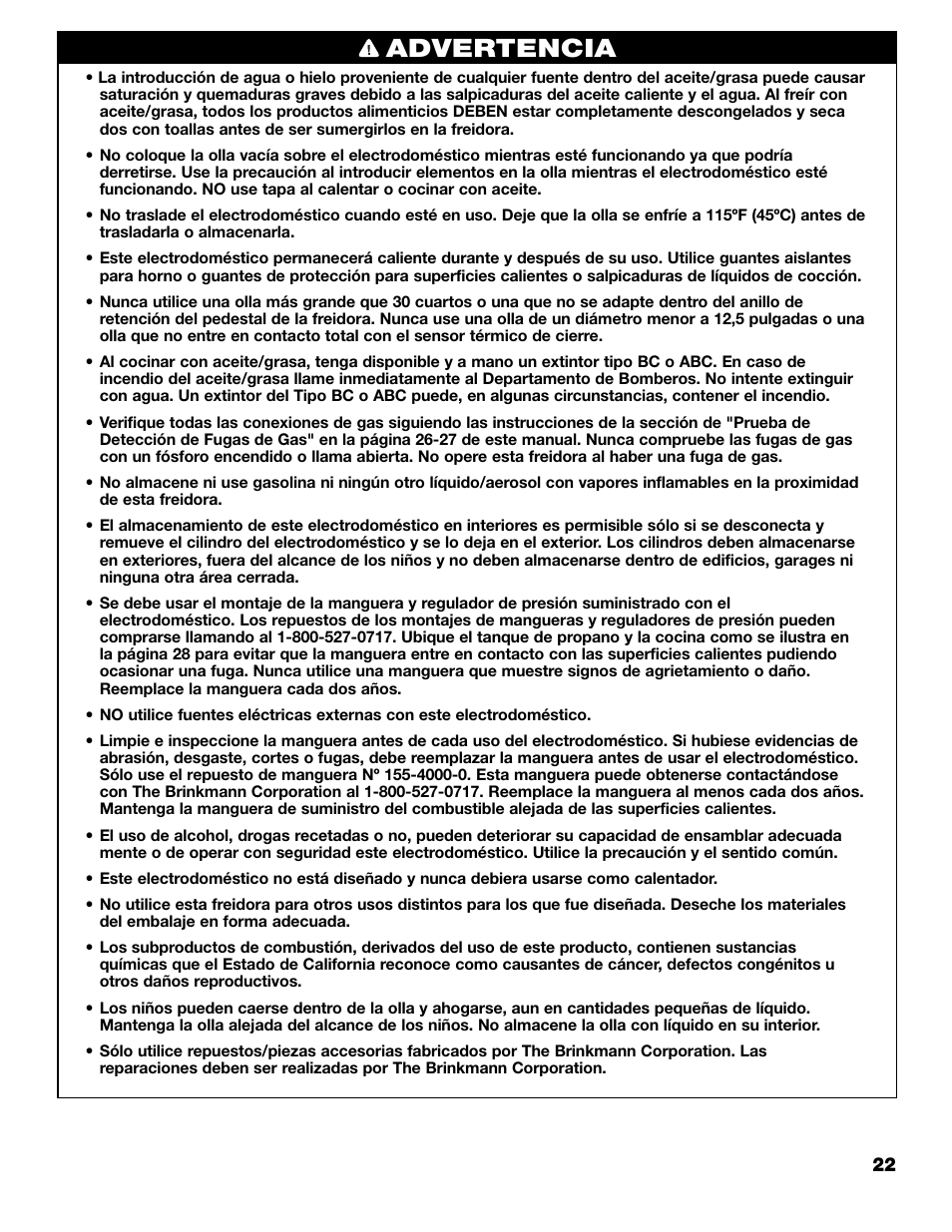 Advertencia | Brinkmann 815-4001-S User Manual | Page 23 / 40