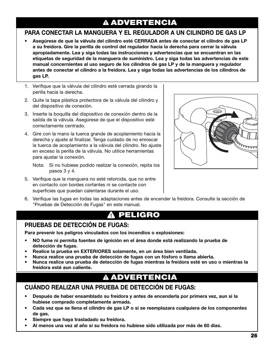 Advertencia peligro, Advertencia, Pruebas de detección de fugas | Cuándo realizar una prueba de detección de fugas | Brinkmann 815-4001-S User Manual | Page 27 / 40
