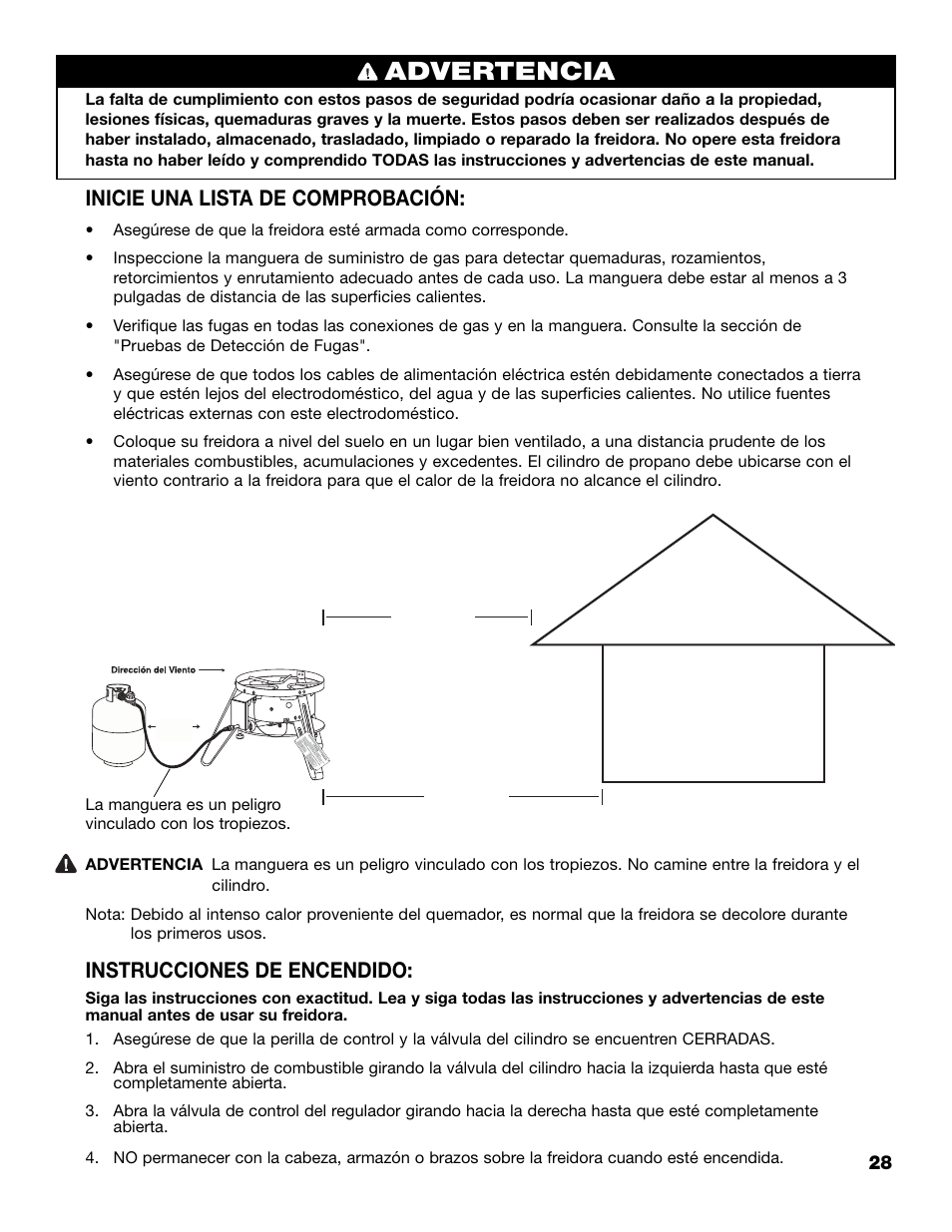 12 pies, 10 pies, Advertencia | Inicie una lista de comprobación, Instrucciones de encendido | Brinkmann 815-4001-S User Manual | Page 29 / 40