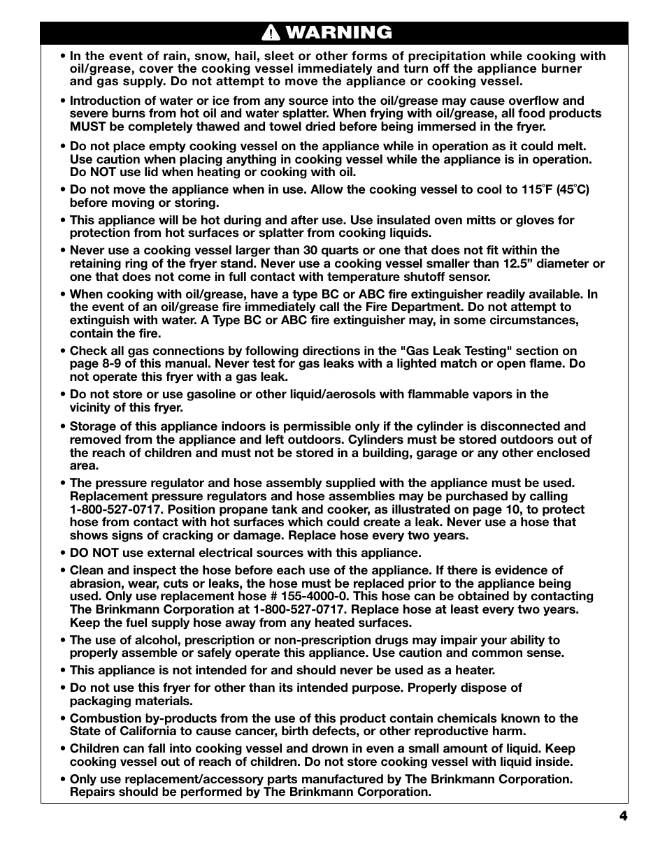 Warning | Brinkmann 815-4001-S User Manual | Page 5 / 40