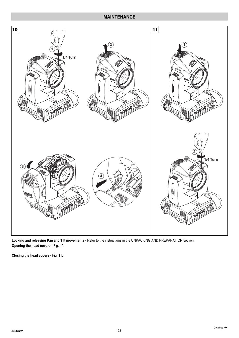 23 maintenance, 10 11 maintenance | Clay Paky SHARPY (C61375) User Manual | Page 23 / 36