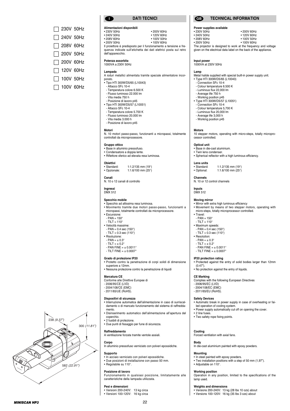 Clay Paky MINISCAN HP3 (C11088 HTI 300W/DEL) User Manual | Page 22 / 24
