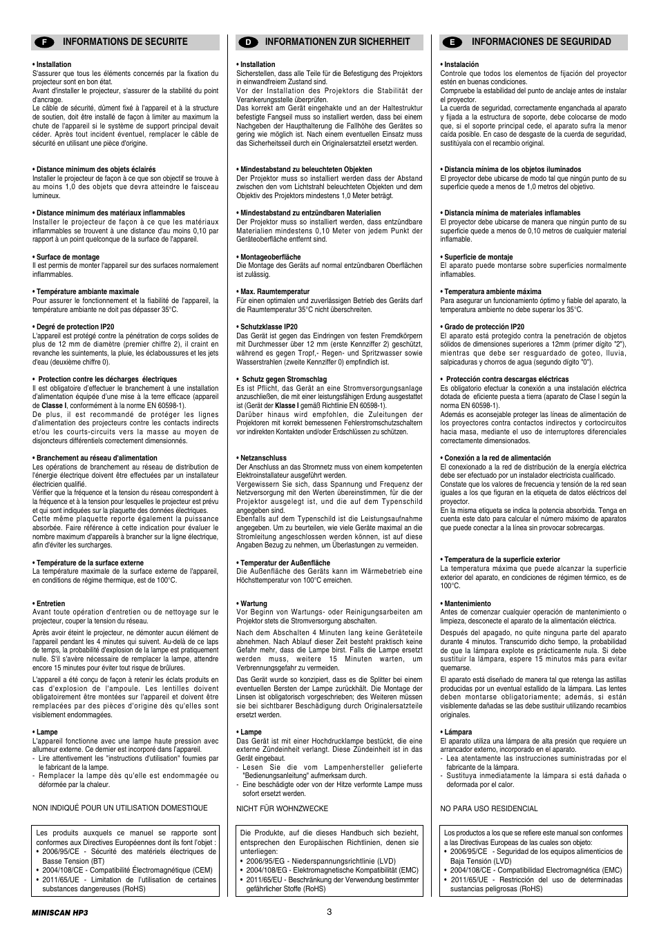 Clay Paky MINISCAN HP3 (C11088 HTI 300W/DEL) User Manual | Page 3 / 24