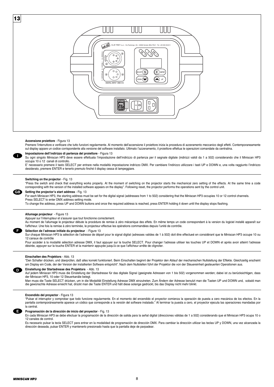 Igb d e f | Clay Paky MINISCAN HP3 (C11088 HTI 300W/DEL) User Manual | Page 8 / 24