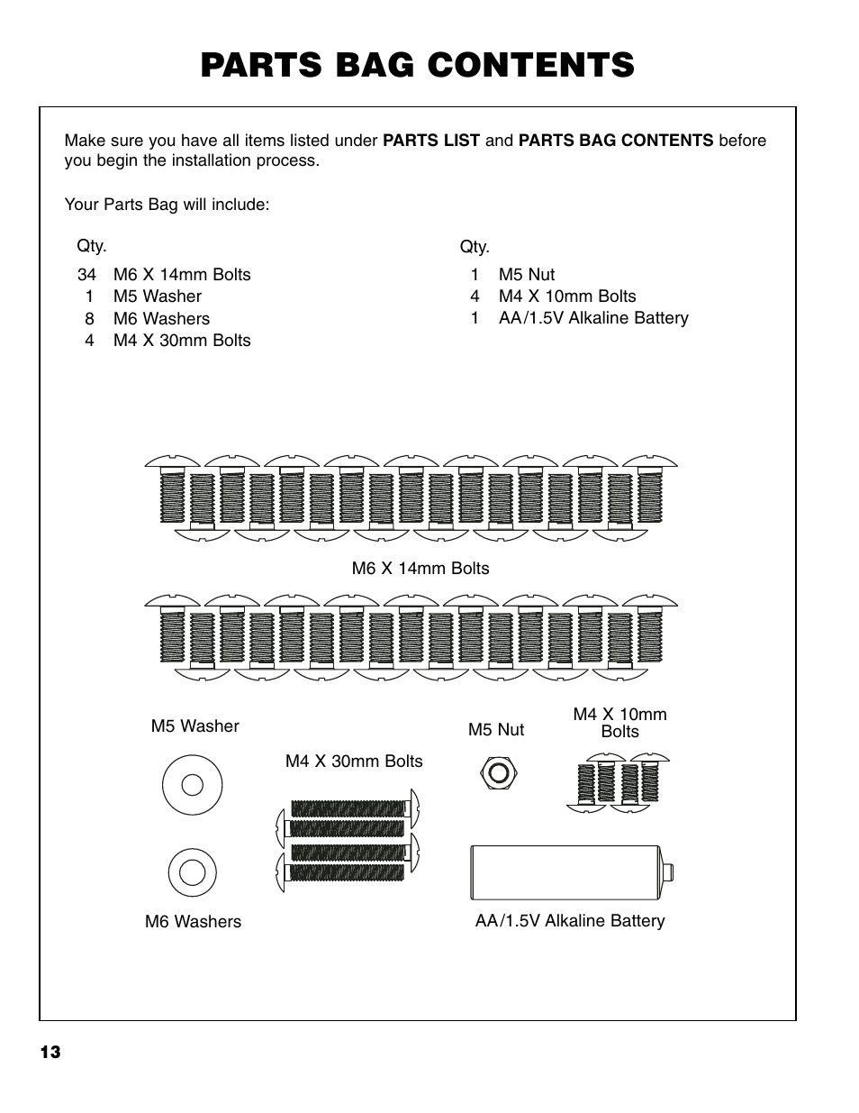 Parts bag contents | Brinkmann Gas FirePit User Manual | Page 14 / 40