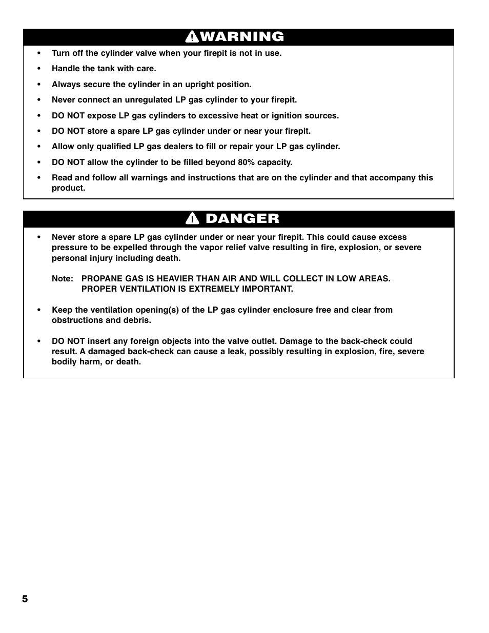 Warning danger | Brinkmann Gas FirePit User Manual | Page 6 / 40