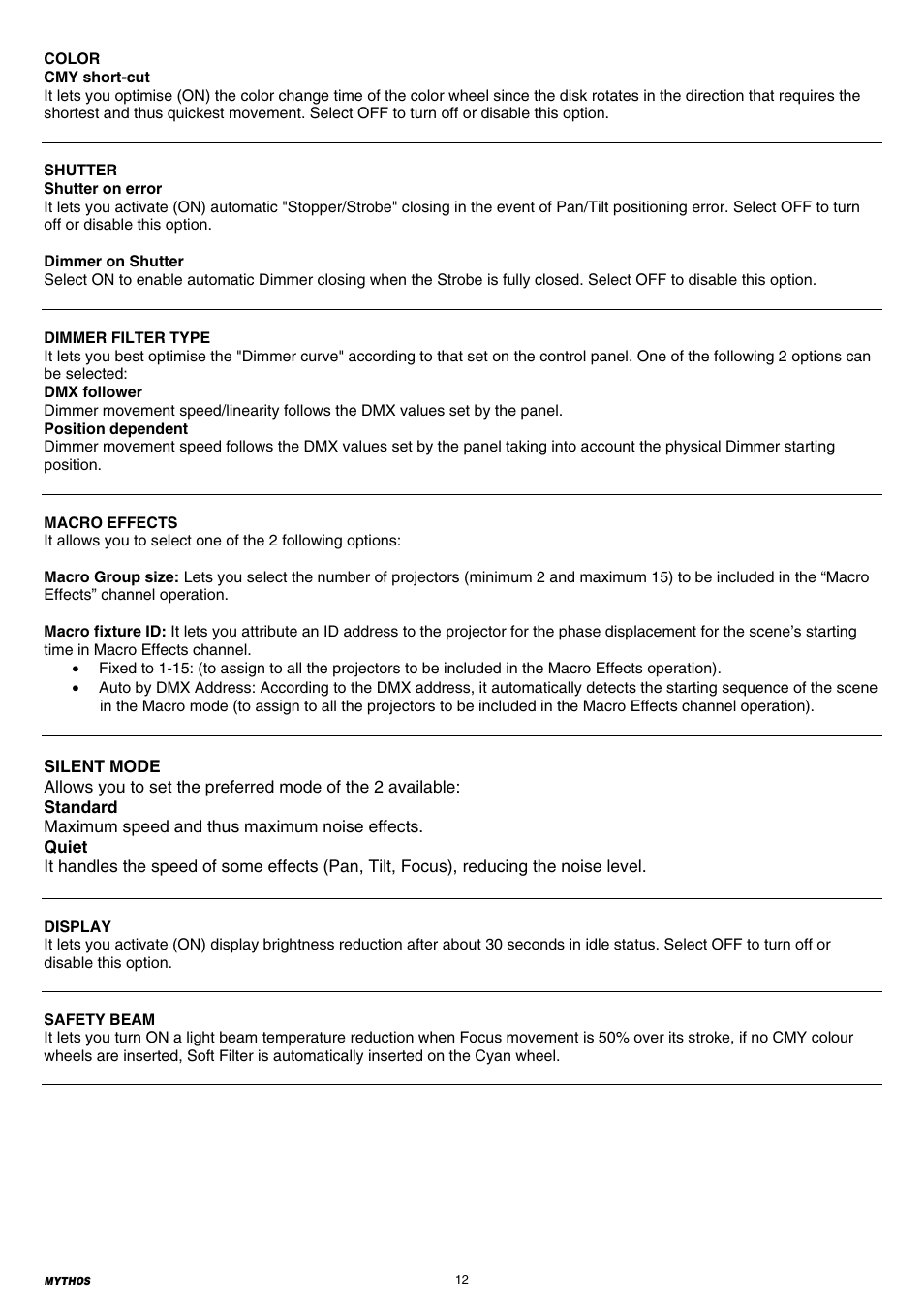 Clay Paky MYTHOS (C61391) PRELIMINARY User Manual | Page 12 / 32